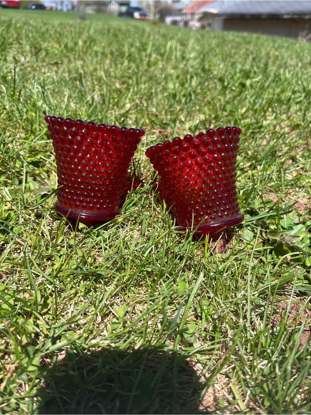 Homco Red Hobnail Glass Votive Candle Holders - Pair